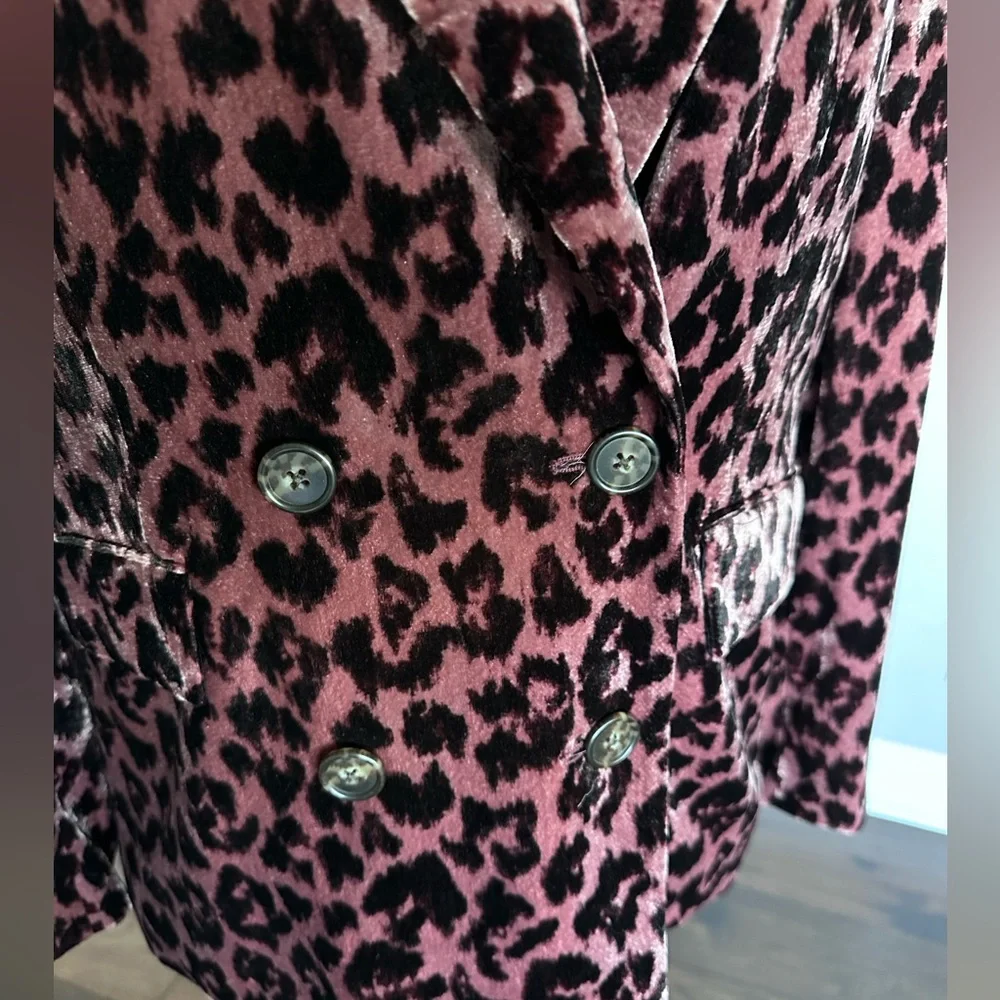 J. Crew Double Breasted Drapey Velvet Blazer Jacket Rose Leopard Print 12 - Picture 4 of 13